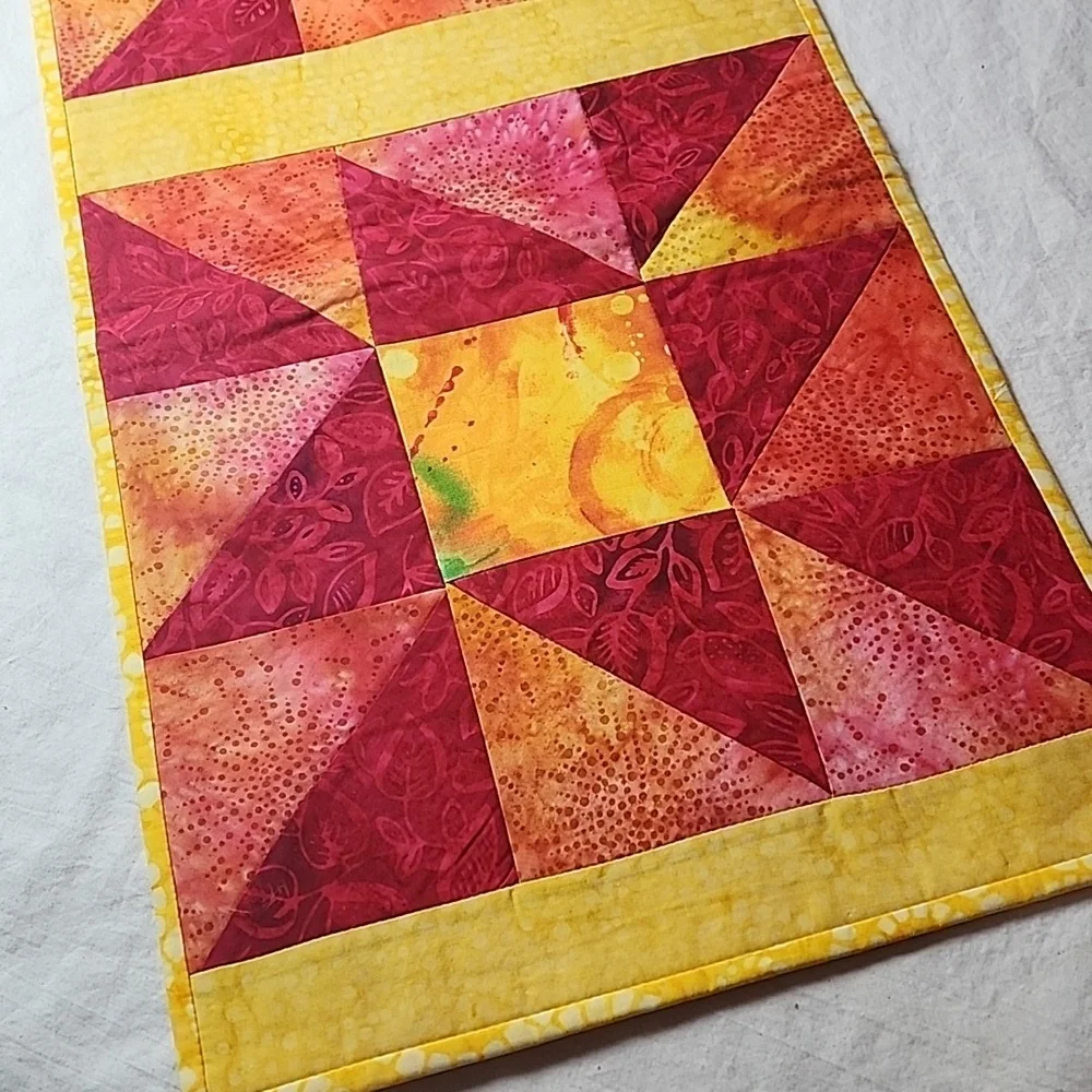 Red Yellow Orange Colorful Quilted Table Runner Handmade